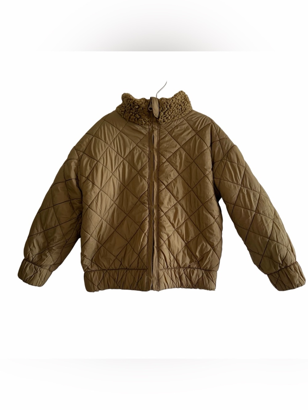 Little Co. Kids Quilted Olive Puffer Jacket with Sherpa Collar